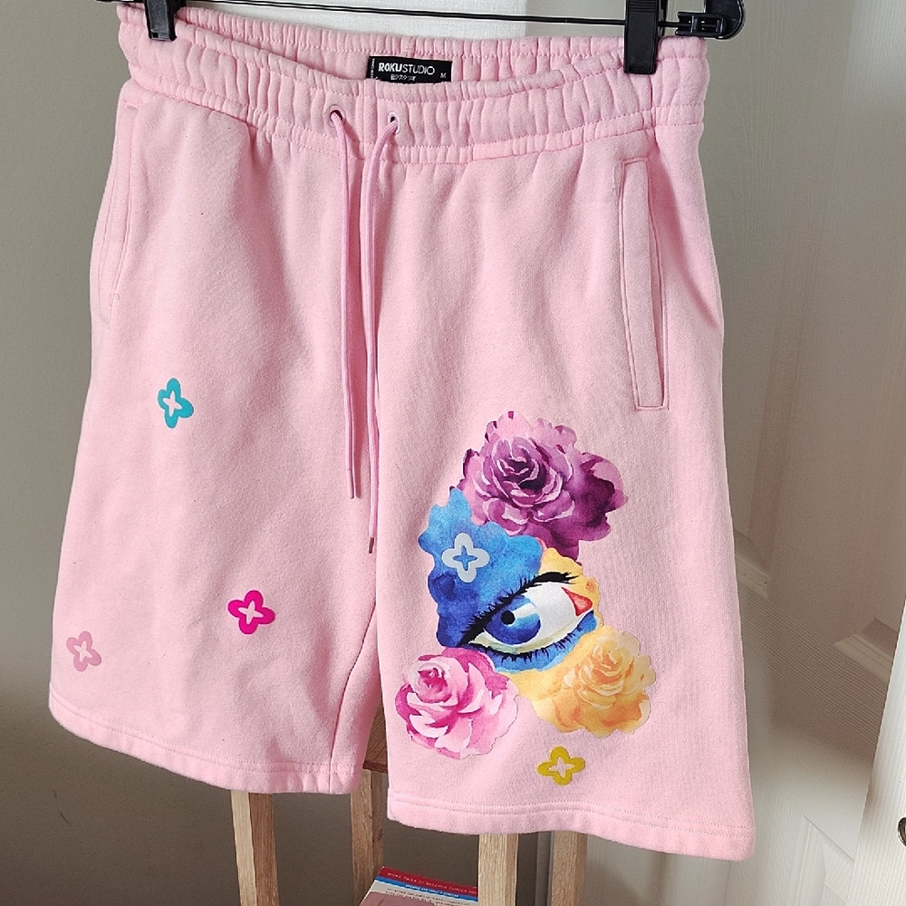 Roku Pink Floral Eye Men's Athletic Shorts
